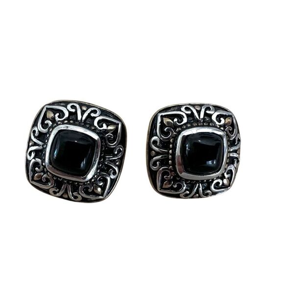 Sterling Silver Earrings with Black Onyx, Rhodium & 18k  Gold Accents - Picture 5 of 10